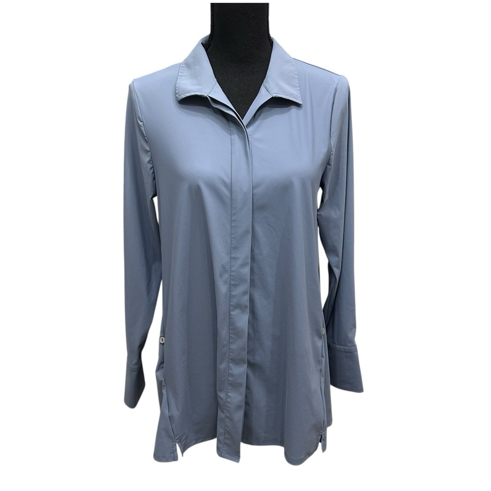 MarlaWynne Storm Blue Stretch Tech Back Pleat‎ Pockets Shirt Women's Size XS
